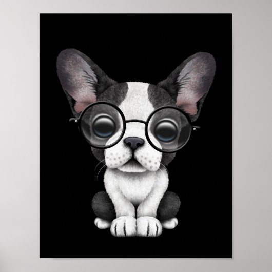 Niedlicher Bulldog Welpe mit Brille, schwarz Poster (Vorne)