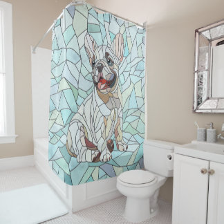 Niedlicher Bulldog Welpe - pastellfarbenes Mosaik Duschvorhang