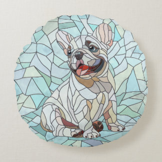 Niedlicher Bulldog Welpe - pastellfarbenes Mosaik Rundes Kissen
