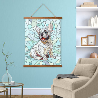 Niedlicher Bulldog Welpe - pastellfarbenes Mosaik Wandteppich Mit Holzrahmen
