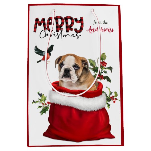 Niedlicher Bulldog Welpen Mittlere Geschenktüte (Vorderseite)