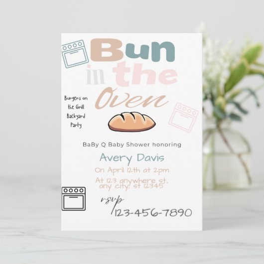 Niedlicher Bun in Oven BaBy Q Dusche Einladung (Stehend Vorderseite)