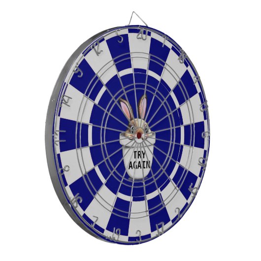 Niedlicher Bunny auf Navy Blue und White Dart Boar Dartscheibe (Vorderseite Links)