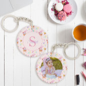 Niedlicher Bunny Beam Muster Monogram Name Pink Schlüsselanhänger