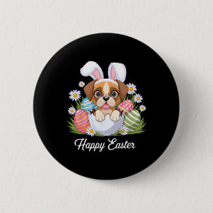 Niedlicher Bunny Boxer Dog Floral Ostereier Bysket Button