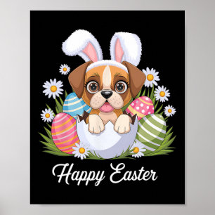 Niedlicher Bunny Boxer Dog Floral Ostereier Bysket Poster