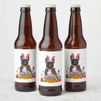 Niedlicher Bunny French Bulldog Eiertag Aktionskor Bierflaschenetikett
