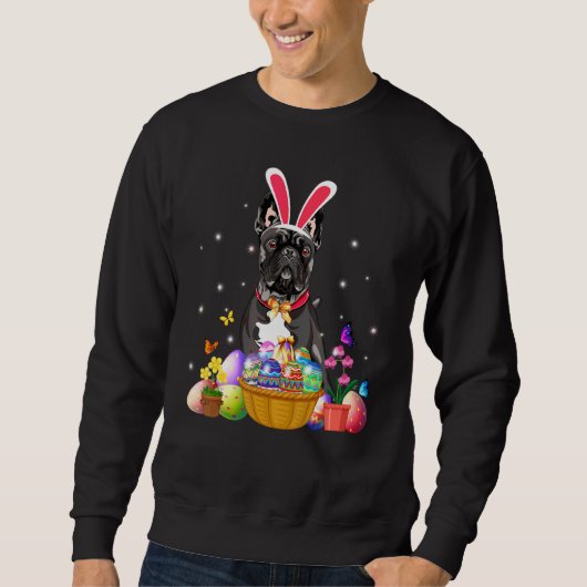 Niedlicher Bunny French Bulldog mit Ostereier-Körb Sweatshirt (Vorderseite)
