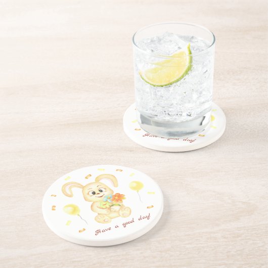 Niedlicher Bunny für eine positive Stimmung Getränkeuntersetzer (Seite)