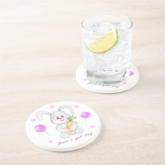 Niedlicher Bunny für eine positive Stimmung Getränkeuntersetzer (Seite)