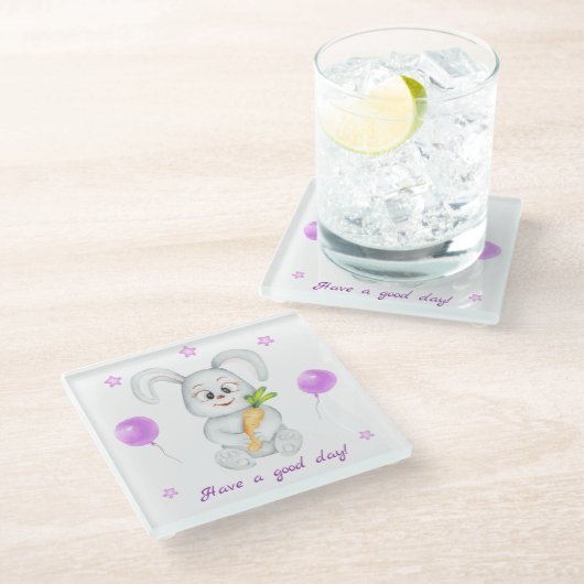 Niedlicher Bunny für eine positive Stimmung Glasuntersetzer (Schrägansicht)