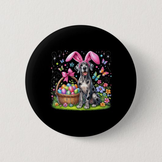 Niedlicher Bunny Great Dane Dog Ostereier Korb Est Button (Vorderseite)
