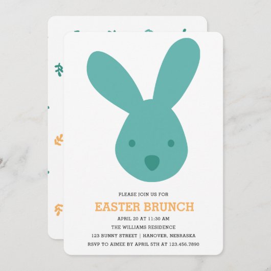 Niedlicher Bunny Head Oaster Brunch Einladung (Vorne/Hinten)
