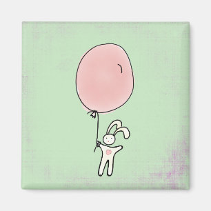 Niedlicher Bunny Holding a Balloon Illustration Magnet