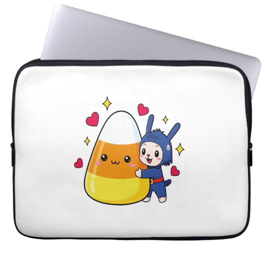 Niedlicher Bunny Hugging Candy Corn Laptopschutzhülle (Vorderseite)