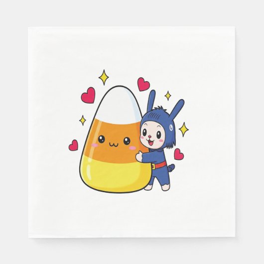 Niedlicher Bunny Hugging Candy Corn Serviette (Vorderseite)