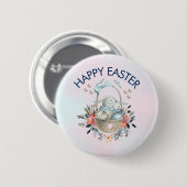 Niedlicher Bunny in Basket & Hübsch Florals Happy  Button (Vorne & Hinten)