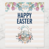 Niedlicher Bunny in Basket & Tulip Florals Frohe O Weinetikett (Einzelnes Label)