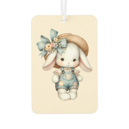 Niedlicher Bunny in Overalls mit Strohhut & Bow Autolufterfrischer (Rückseite)