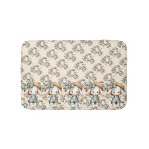 Niedlicher Bunny in Overalls mit Strohhut & Bow Badematte