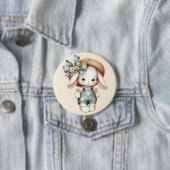 Niedlicher Bunny in Overalls mit Strohhut & Bow Button (Beispiel)