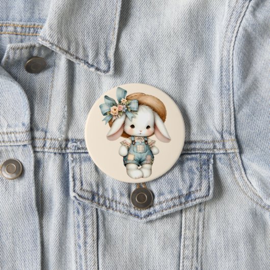 Niedlicher Bunny in Overalls mit Strohhut & Bow Button (Beispiel)