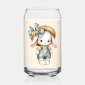 Niedlicher Bunny in Overalls mit Strohhut & Bow Dosenglas (Vorderseite)