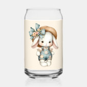 Niedlicher Bunny in Overalls mit Strohhut & Bow Dosenglas (Rückseite)