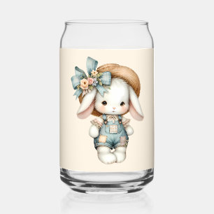 Niedlicher Bunny in Overalls mit Strohhut & Bow Dosenglas