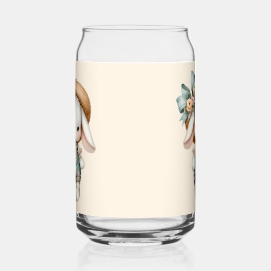 Niedlicher Bunny in Overalls mit Strohhut & Bow Dosenglas (Links)