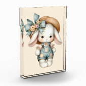 Niedlicher Bunny in Overalls mit Strohhut & Bow Fotoblock (Links)