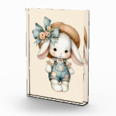 Niedlicher Bunny in Overalls mit Strohhut & Bow Fotoblock (Rechts)