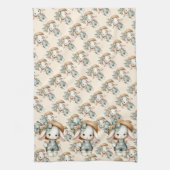 Niedlicher Bunny in Overalls mit Strohhut & Bow Geschirrtuch (Vertikal)