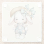 Niedlicher Bunny in Overalls mit Strohhut & Bow Glasuntersetzer (Rückseite)