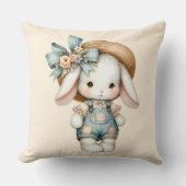 Niedlicher Bunny in Overalls mit Strohhut & Bow Kissen (Vorderseite)