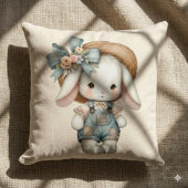 Niedlicher Bunny in Overalls mit Strohhut & Bow Kissen