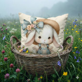 Niedlicher Bunny in Overalls mit Strohhut & Bow Kissen