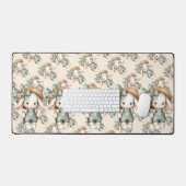 Niedlicher Bunny in Overalls mit Strohhut & Bow Schreibtischunterlage (Tastatur & Maus)
