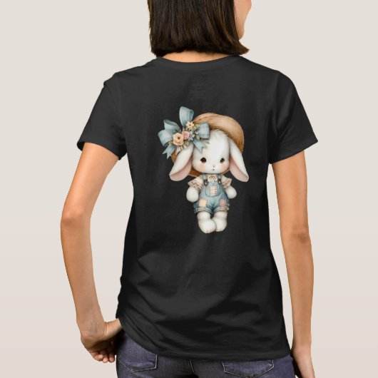 Niedlicher Bunny in Overalls mit Strohhut & Bow T-Shirt (Rückseite)