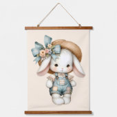 Niedlicher Bunny in Overalls mit Strohhut & Bow Wandteppich Mit Holzrahmen (Vorderseite)