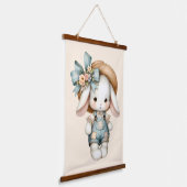 Niedlicher Bunny in Overalls mit Strohhut & Bow Wandteppich Mit Holzrahmen (Gewinkelt)