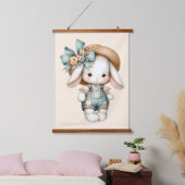 Niedlicher Bunny in Overalls mit Strohhut & Bow Wandteppich Mit Holzrahmen (Schlafzimmer)
