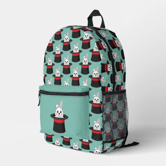 Niedlicher Bunny in Wizard Hat Pattern Bedruckter Rucksack (Rückseitige Ecke Rechts)