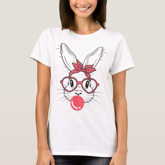 Niedlicher Bunny mit Bandana-Brille und Bubblegum  T-Shirt (Vorderseite)