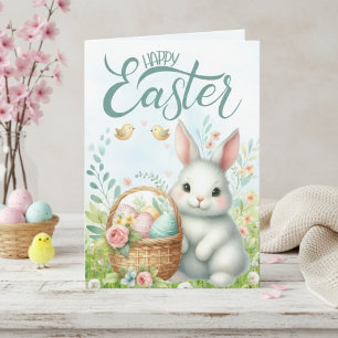 Niedlicher Bunny mit Basket Custom Happy Oaster Feiertagskarte