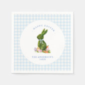 Niedlicher Bunny mit Blue Gingham Grenze Ostern Br Serviette (Vorderseite)