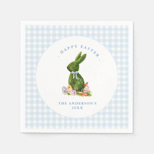 Niedlicher Bunny mit Blue Gingham Grenze Ostern Br Serviette (Vorderseite)
