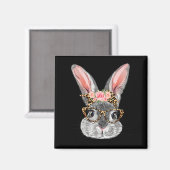 Niedlicher Bunny mit Byndana Gles Leopard Blume Ea Magnet (Vorderseite/Rückseite)