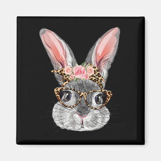 Niedlicher Bunny mit Byndana Gles Leopard Blume Ea Magnet (Vorne)