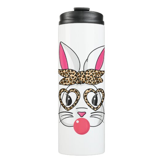 Niedlicher Bunny mit Leopard Bandana Herzbrille Os Thermosbecher (Vorderseite)